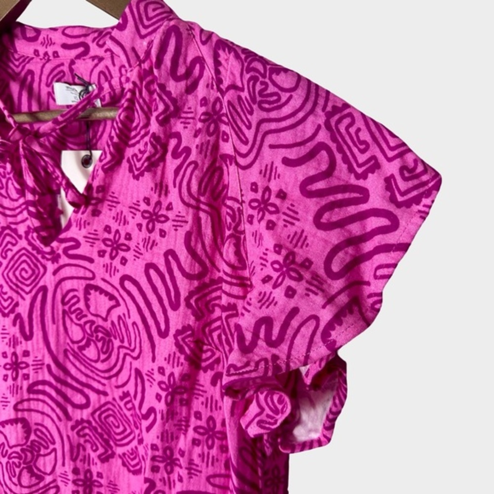 UNTUCKit Cotton Gauze Flutter Sleeve‎ Arya Dress XS Pink Geo Print Resort - Picture 4 of 12
